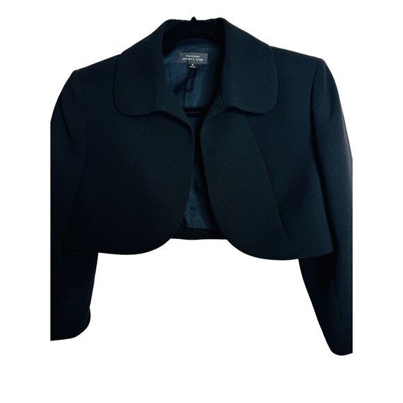 Tahari Size 6 Arthur S. Levine Black Cropped Jacket Bold Shouldered Split Cuff - Picture 4 of 12